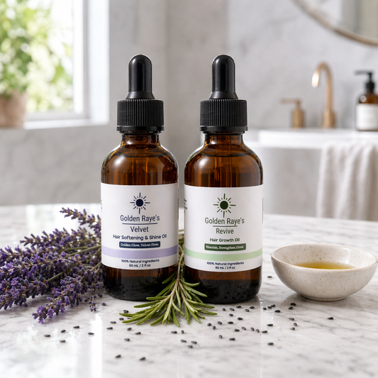 Golden Raye's Root to Tip natural hair care bundle with Revive and Velvet oils