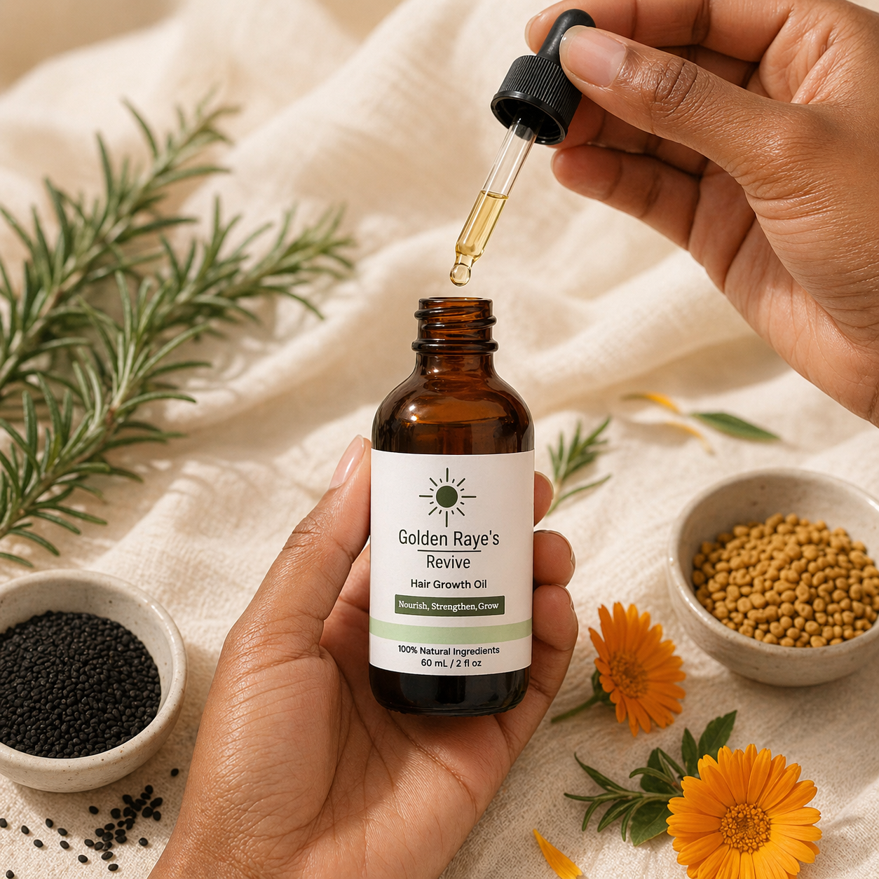 Revive hair growth oil with bhringraj, rosemary, and black seed oil
